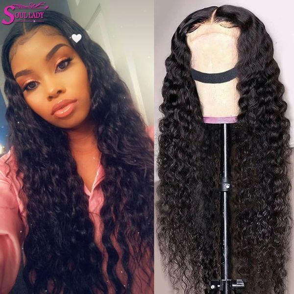 

soul lady brazilian deep wave wig 13x4 deepwave frontal curly lacefront human hair remy closure 180%1, Black;brown