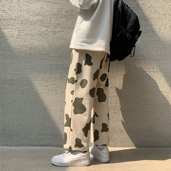

men pants winter thicken cow print drawstring oversize 3xl mens sweatpants outwear bottoms track causal all-match cozy ins chic, Black