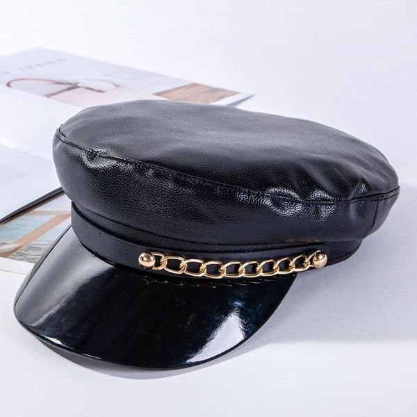 

pu leather beret hats for women winter flat cap female boina feminina fashion autumn winter beret cap bone gorras painter1, Blue;gray