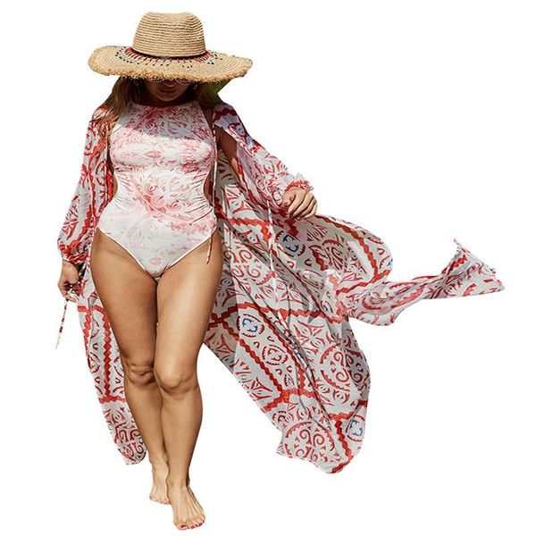 

women's swimwear hirigin 2021 female beach dress, adults floral print long sleeve cardigan smock bikini cover ups for summer wear, White;black