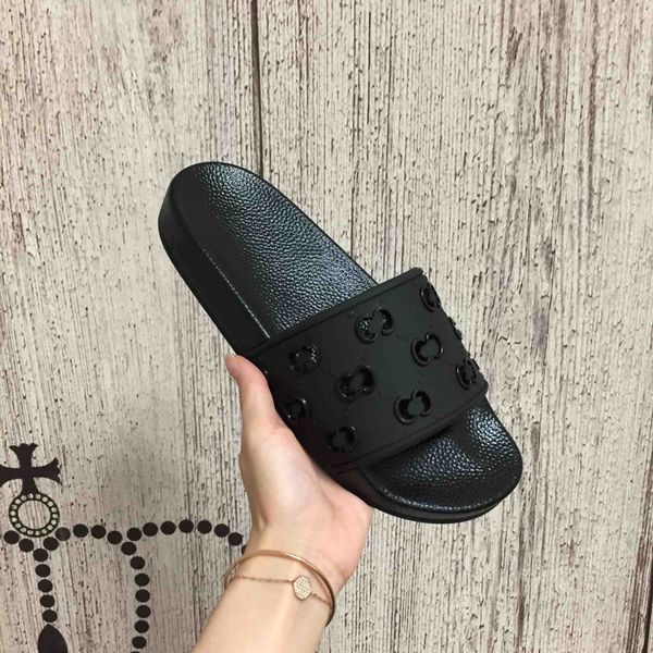

new women men slippers slides summer beach indoor flat sandals slipper house flip flops sneaker bee spike sandal with box, Black