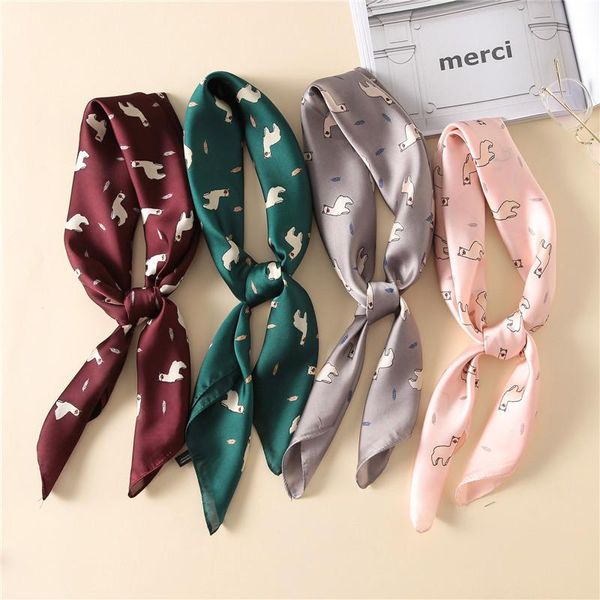 

scarves 2021 designer women neck scarf square silk for ladies animal print female hair scarfs luxury, Blue;gray