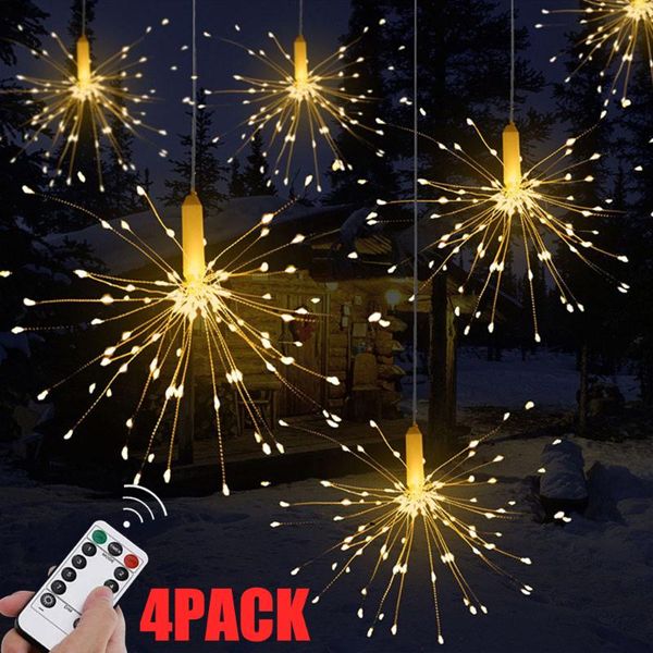 

strings christmas light remote control firework led copper wire strip string lights fairy waterproof 4pack wedding decor d20