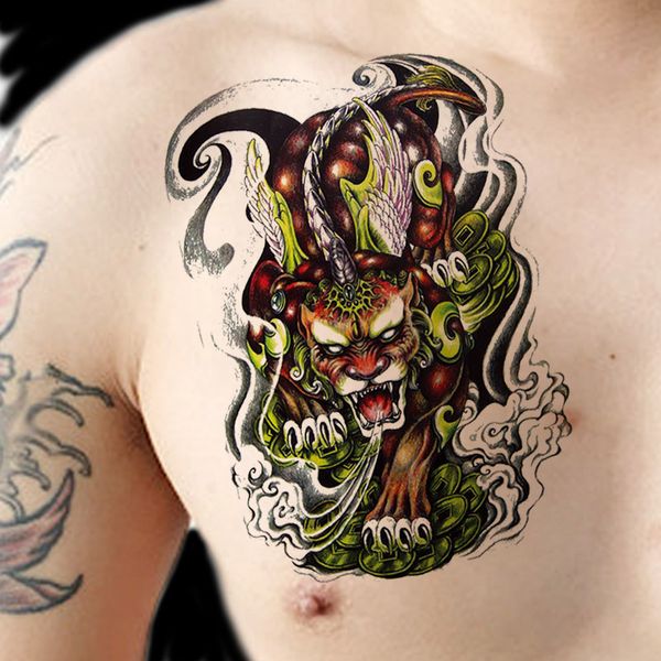 

half arm pattern chest body patch waterproof and lasting male leg flame wolf head