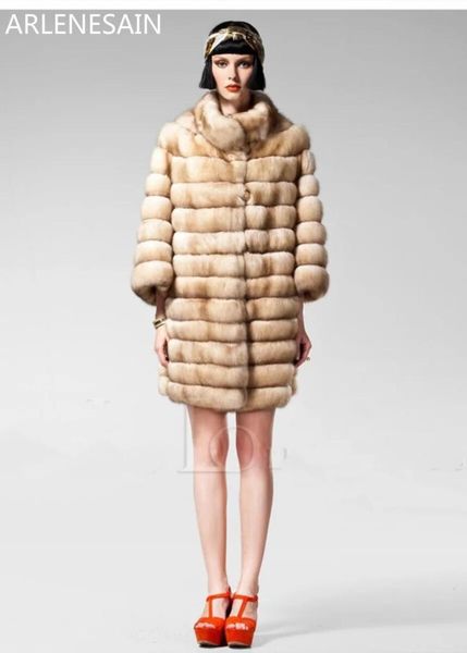 

women's fur & faux arlenesain custom luxury reversible golden sable women coat, Black