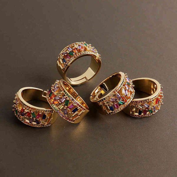 

2021 new trend gold plated colorful vintage zircon rainbow ring