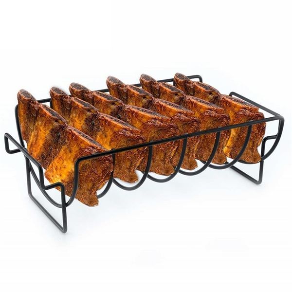 Griglia antiaderente Rib Shelf Stand Grill BBQ Chicken Beef s Rack Basket Barbecue e arrosto Acciaio inossidabile 210423