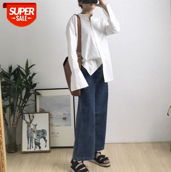

303-1825 homemade white shirt spring women's stand-up collar concealed button long-sleeved cardigan #ju31, Black;gray