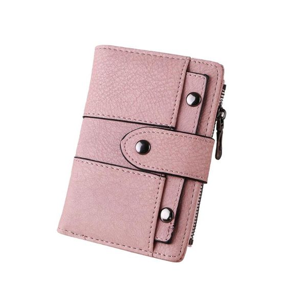 

wallets cute women wallet small button ladies bifold purse solid color leather card holder female, Red;black