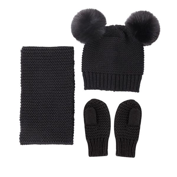 

caps & hats pompom woollen thick beanies hat 3pcs set for baby girls boys scarf gloves winter warm children mitten outfits suits, Yellow