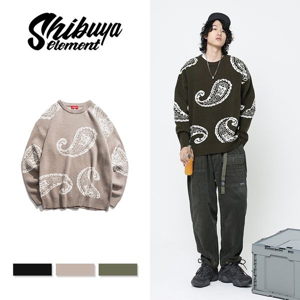 

65% off outlet online store 2021 winter new trend round neck sweater men's loose cashew trendy knitted coat, White;black