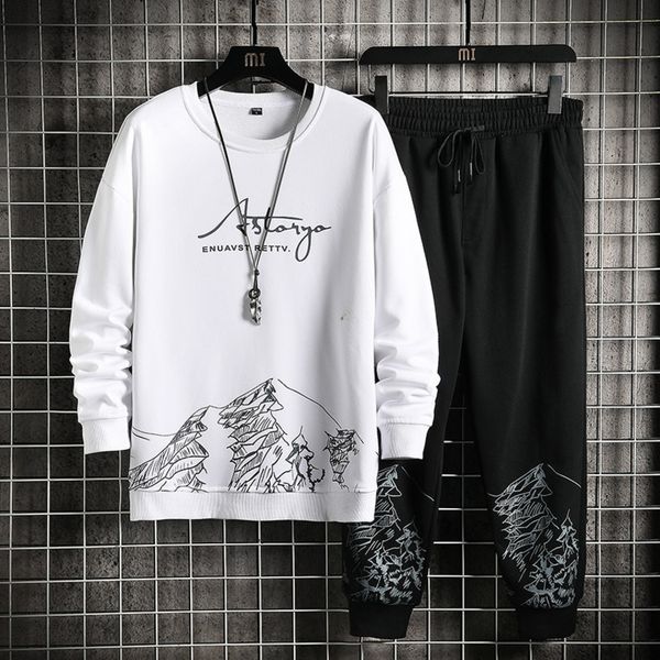 

men's sportswear two-piece hoodie trousers set, harajuku imprsion, spring and autumn, 2021, Gray