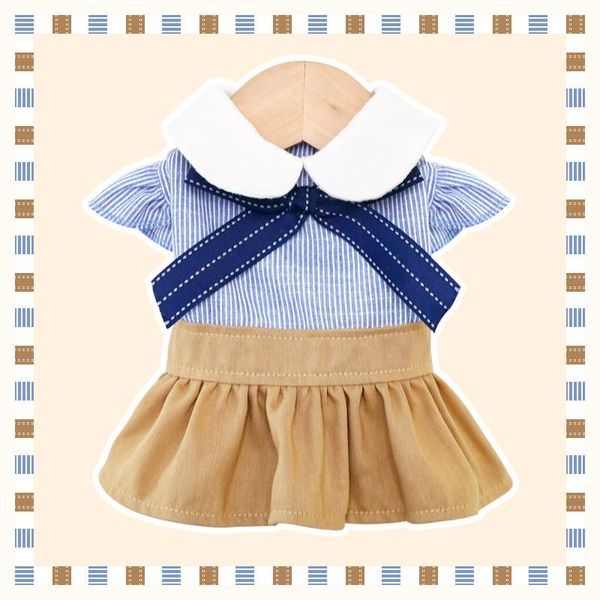 

blue shirt bows dog summer outfits cute pet dresses for small cats with khaki skirt pug ropa perro xs xl school style design apparel