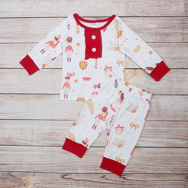 

clothing sets fashion boutique girls white long-sleeved and trousers nutcracker print pattern baby outfit clothes