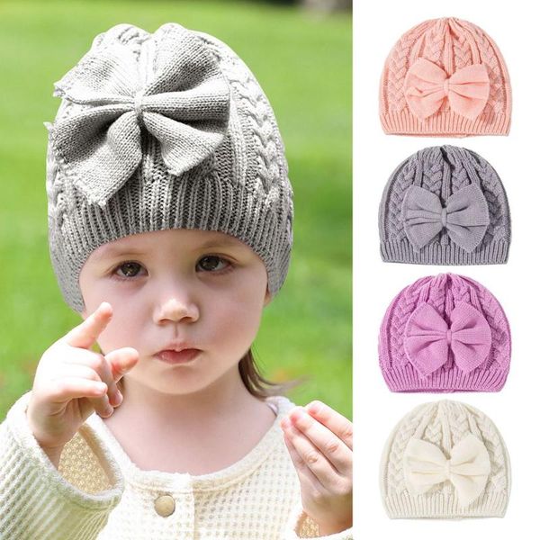 

hair accessories 1 pcs beanie hat for born winter baby girls boys infant bowknot toddler warm knitted hats cute, Slivery;white