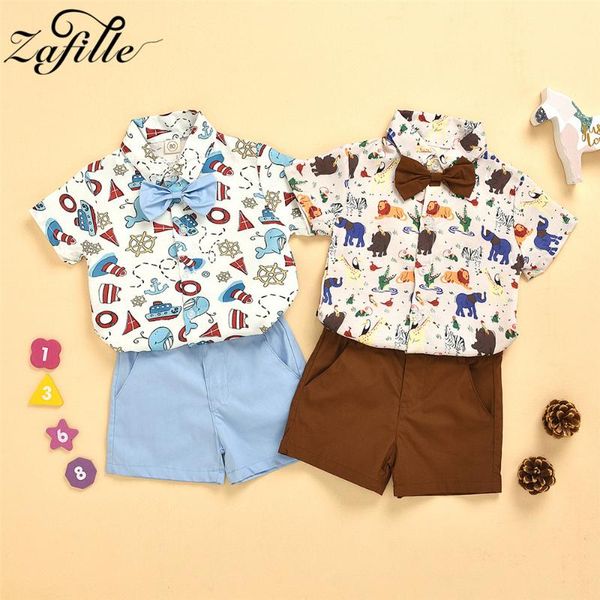 Conjuntos de roupas Zafille Verão Criança Boys Terno 2 Pcs Animal Impresso T-shirt + Sólido Shorts Outfit Bebê Menino Roupas Gentleman Kids Set