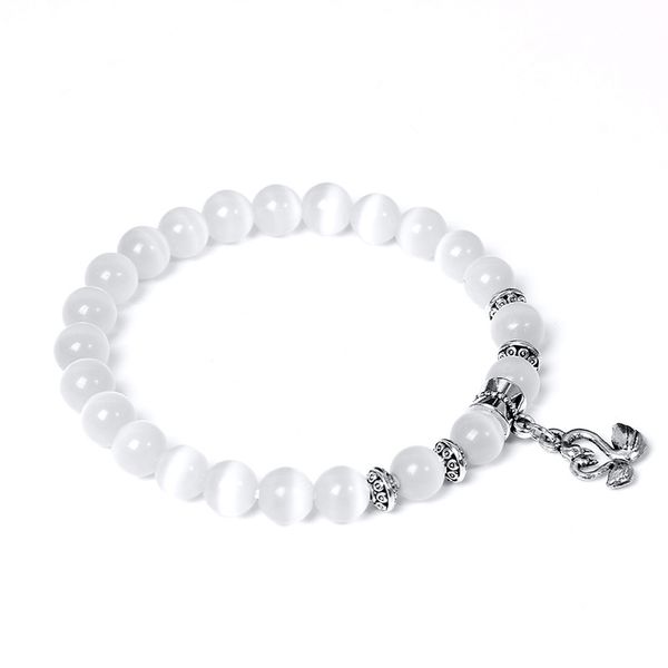 

women bracelets natural opal bracelet white cat eye crystal beads bangle swanelephant charm pendant pulsera for women jewelry, Black