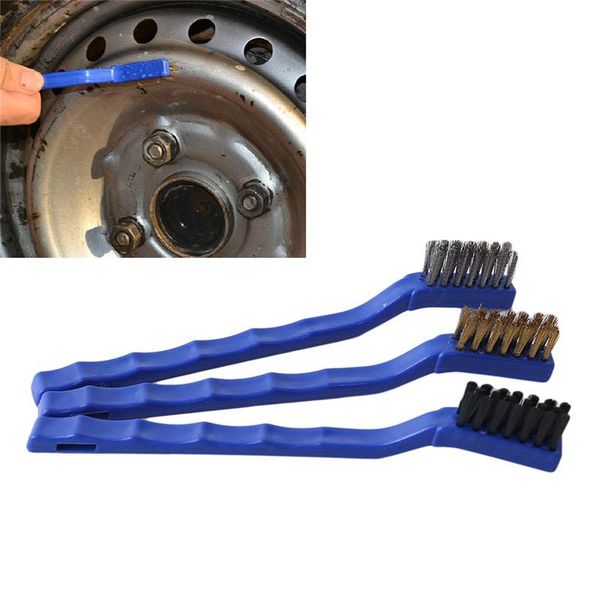 Strumento per spazzola per la pulizia del motore Pneumatico per auto Cruscotto Cerchio Capelli morbidi Manico in plastica Cura della bellezza Spazzole per pulizia Strumenti 3 pezzi/set