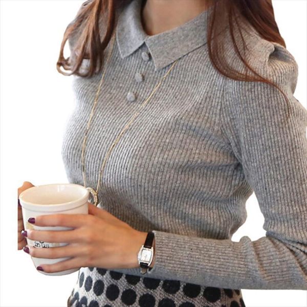 

women fashion casual spring autumn womens sweater solid color buttons work office pullover slim knitted sweaters zy656, White;black