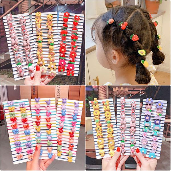 

40 pcs/bag cartoon animal flowers princess hair band children girls elastic rubber bands accessories rope headdress, Slivery;white