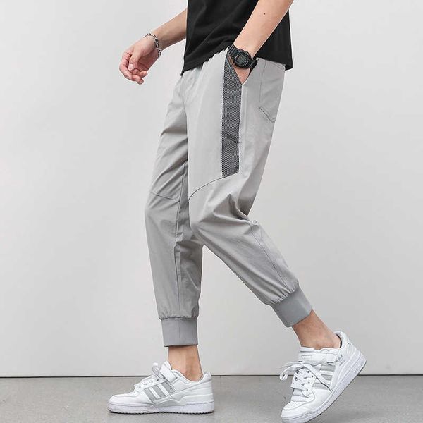 

quality korean fashion summer small straight casual pants ice thin capris men's air conditioning pants leggings, Black