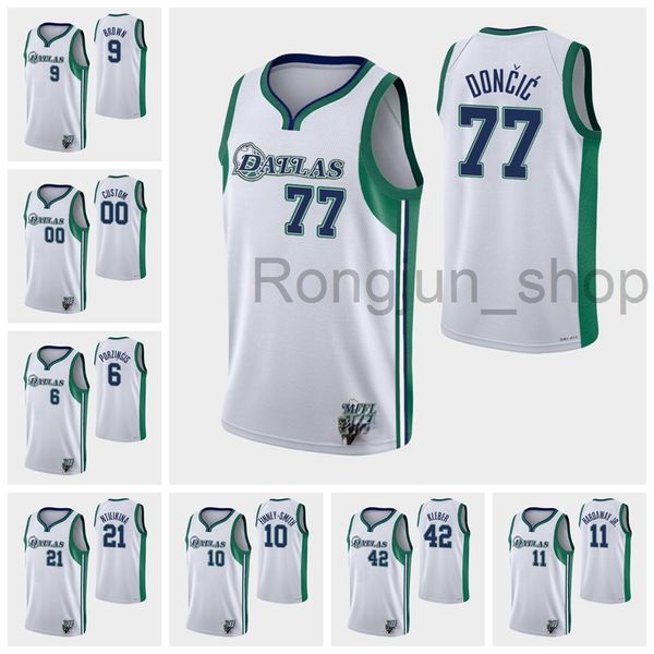 

75th anniversary diamond basketball jerseys 2021/22 printed 77 doncic kristaps 6 porzingis tim 11 hardaway jr. jalen brunson dorian finney-s, Black;red