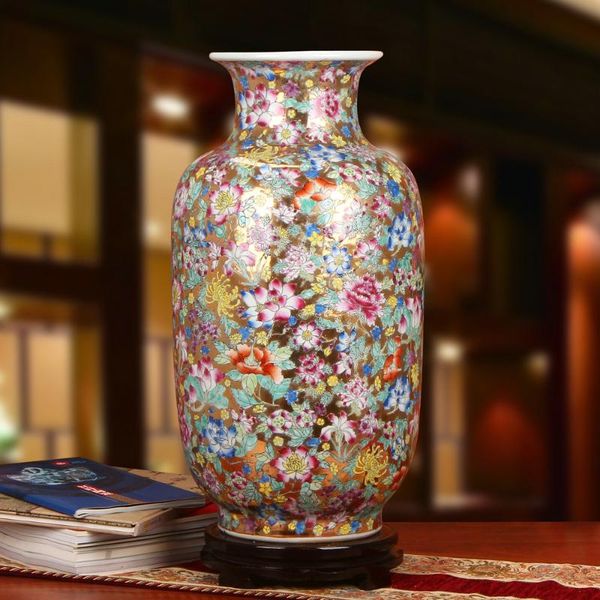 

vases jingdezhen ceramic vase hand-painted enamel gold bottom yellow peony big floor flower porcelain