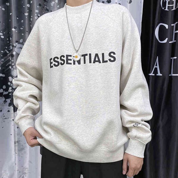 

feel of god essentials fog double line chest high street loose plush round neck sweater for men, Black