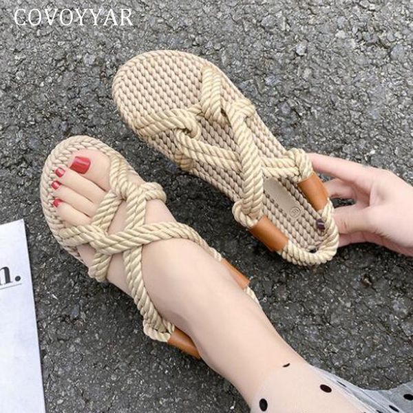 

summer rope woman sandals flat beach gladiator rome casual lady shoes big size 40 wss444, Black