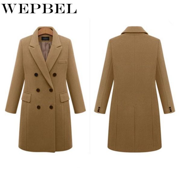 

women's wool & blends wepbel women woolen coat long blend sleeve turn-down collar warm winter jackets double breasted overcoat, Black