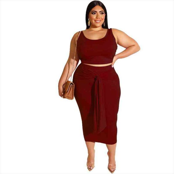 

5xl plus size two piece set dress suit women summer clothing solid vest crop and long skirts sets sexy, Gray