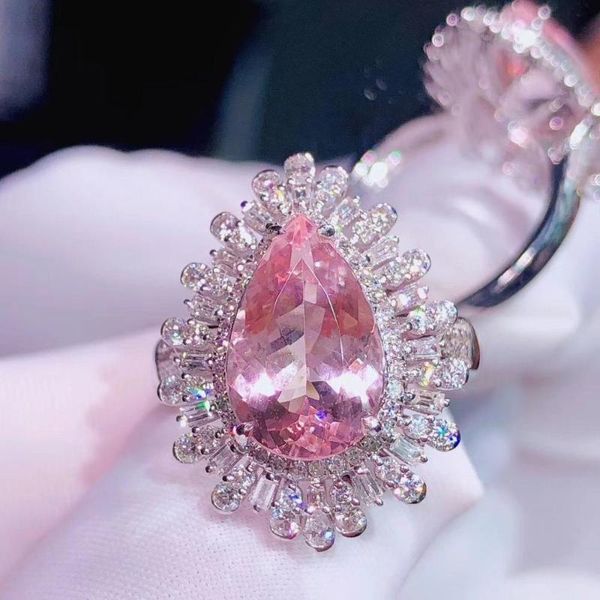 Küme Yüzükleri H723 Morganite Halkası 3.58Ct İnce Mücevherat 18K Altın 100% Doğal Pembe Beryl Heliodor Mücevherat Kadınlar İçin