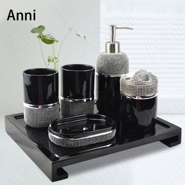 

bath accessory set creativity marble texture bathroom accessories ceramic modern silver beads embellishment five piece shower