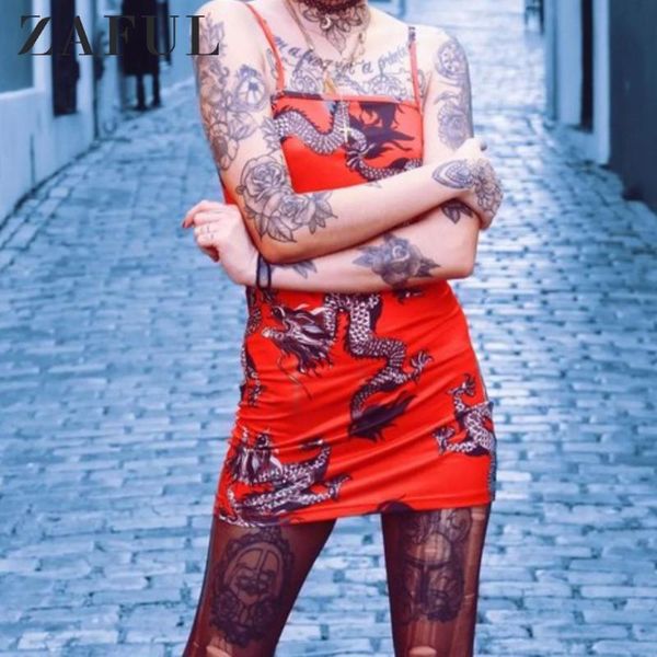 

casual dresses zaful dragon print oriental bodycon mini dress dresscasual spaghetti strap spring sleeveless animal women's, Black;gray