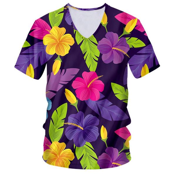 

size 3d printed t shirt fashion color flower printing men v-neck t-shirt harajuku short sleeve tees men's t-shirts, White;black