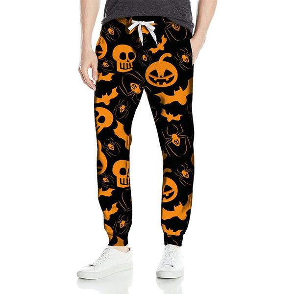 

men's pants 2021 fashion halloween printed for men autumn winter casual sweatpants mens loose drawstring mid waist jogger trousers, Black