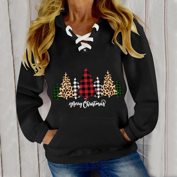 

women's hoodies & sweatshirts oversized hoodie womens autumn long sleeve christmas printed fleece sweatshirt pullover blouse woman, Black