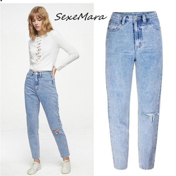 

women's jeans 2021 high waist women casual fashion plus size denim ripped hole for, Blue