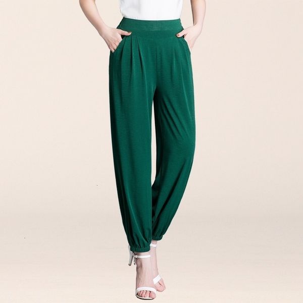 

women's pants & capris summer casual fashion solid color ankle-length elastic waist harem trousers plus size 4xl 5mbb, Black;white