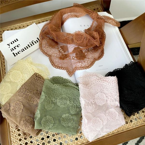 

scarves solid color knitted lace triangle scarf women neckerchief hair head crochet floral shawl wraps, Blue;gray