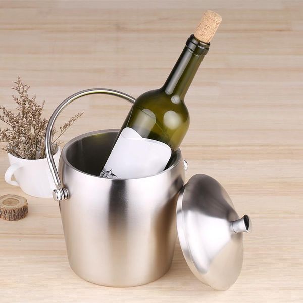 

ice buckets and coolers 1/2l double-walled bucket thicken stainless steel with lid portable handle kitchen barware tool