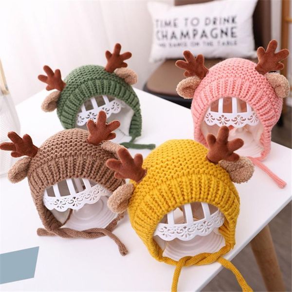 

caps & hats cute deer elk antlers baby hat winter warm plush knitted ear warmer children bonnet boys girls cap beanie christmas, Yellow