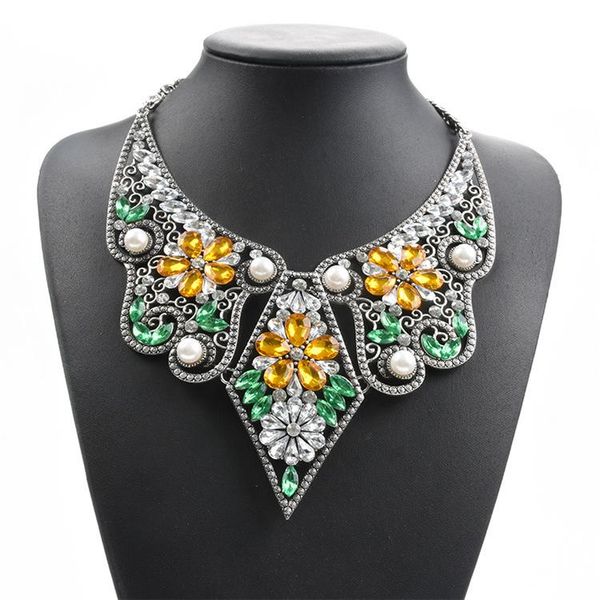 

chokers luxury vintage pearl crystal gem choker statement necklace for women exaggerated collar maxi collier femme, Golden;silver