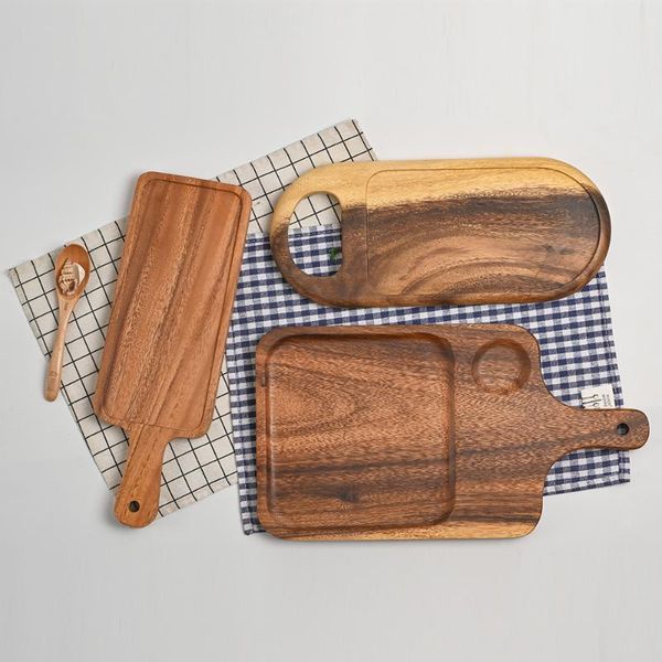 

dishes & plates creative wooden tray solid wood dinner plate pizza square acacia tableware wholesale