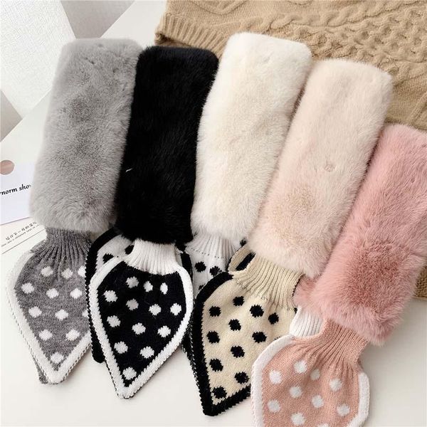 

love heart dot printed knitted scarf female faux fur soft winter warm neck collar scarves cross small neckerchief, Blue;gray