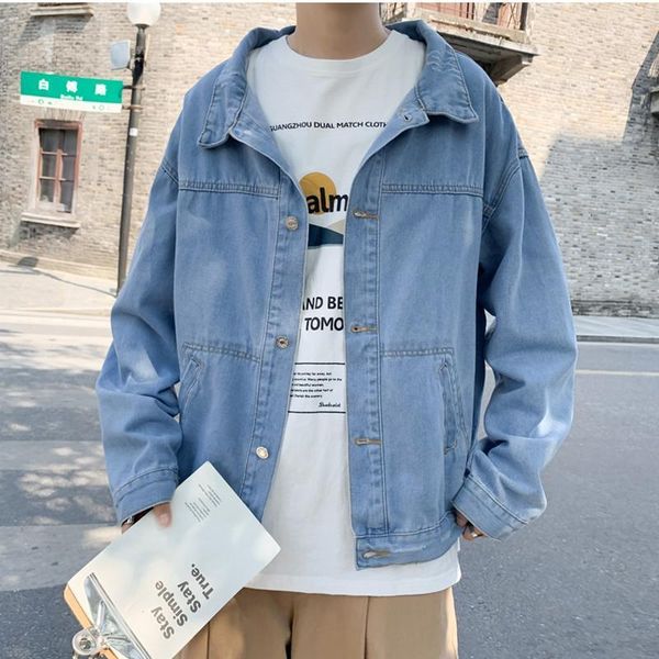 

men's spring style denim jacket youth casual solid color fashion design stand collar, Black;brown