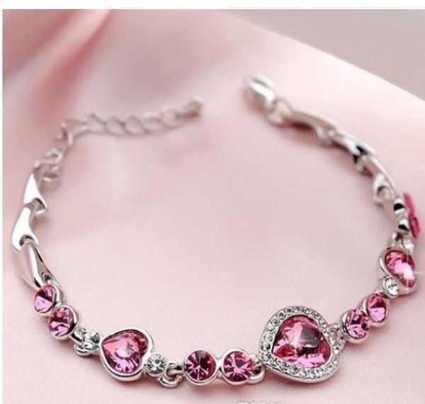 

2021 elegant women bracelet 925 silver z heart bracelet chain 21cm silver crystal diamond chain womens fashion, Golden;silver