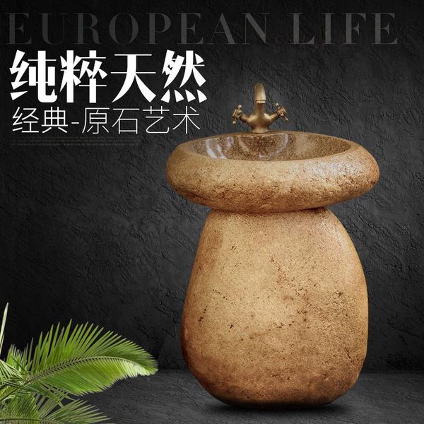 

bathroom sink faucets natural stone pedestal basin pebble outdoor integrated wash floor-standing column washbasin