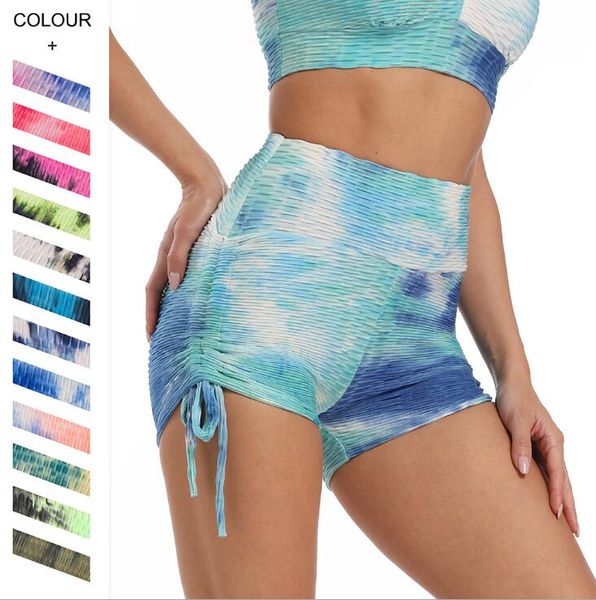 Tie-Dye-Yogahose, Fitness-Leggings, Kordelzug-Design, hohe Taille, Sport-Shorts, Legging, Laufhose, Push-Up, weiblich, sexy Pfirsich-Gesäßstrumpfhose, modisch, WMQ1256