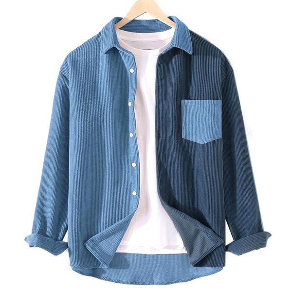 

mens patchworks corduroy shirt jacket contrast color lapel long sleeve shirts with pocket k2 men's casual, White;black